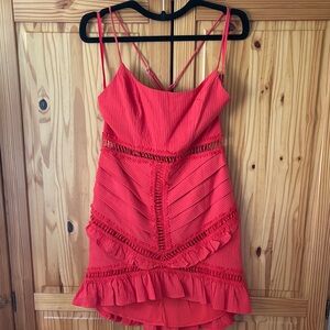 Hello Molly Vibrant Coral Dress with Lace Detail